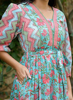 Kaajh Women's Green Hand Block Printed Dress - Distacart