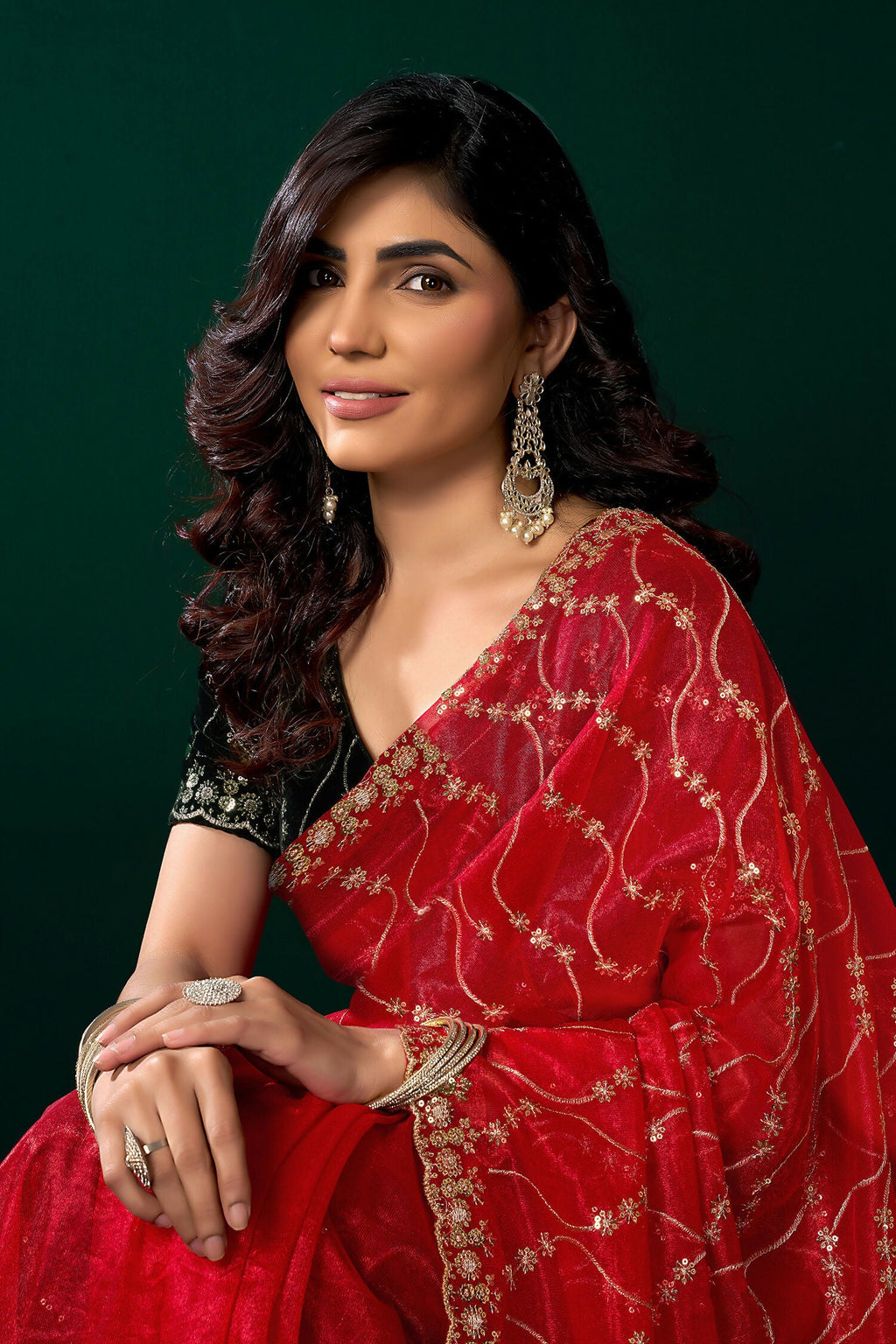 Joban Fashion Red Net Party Wear Sarees - Distacart