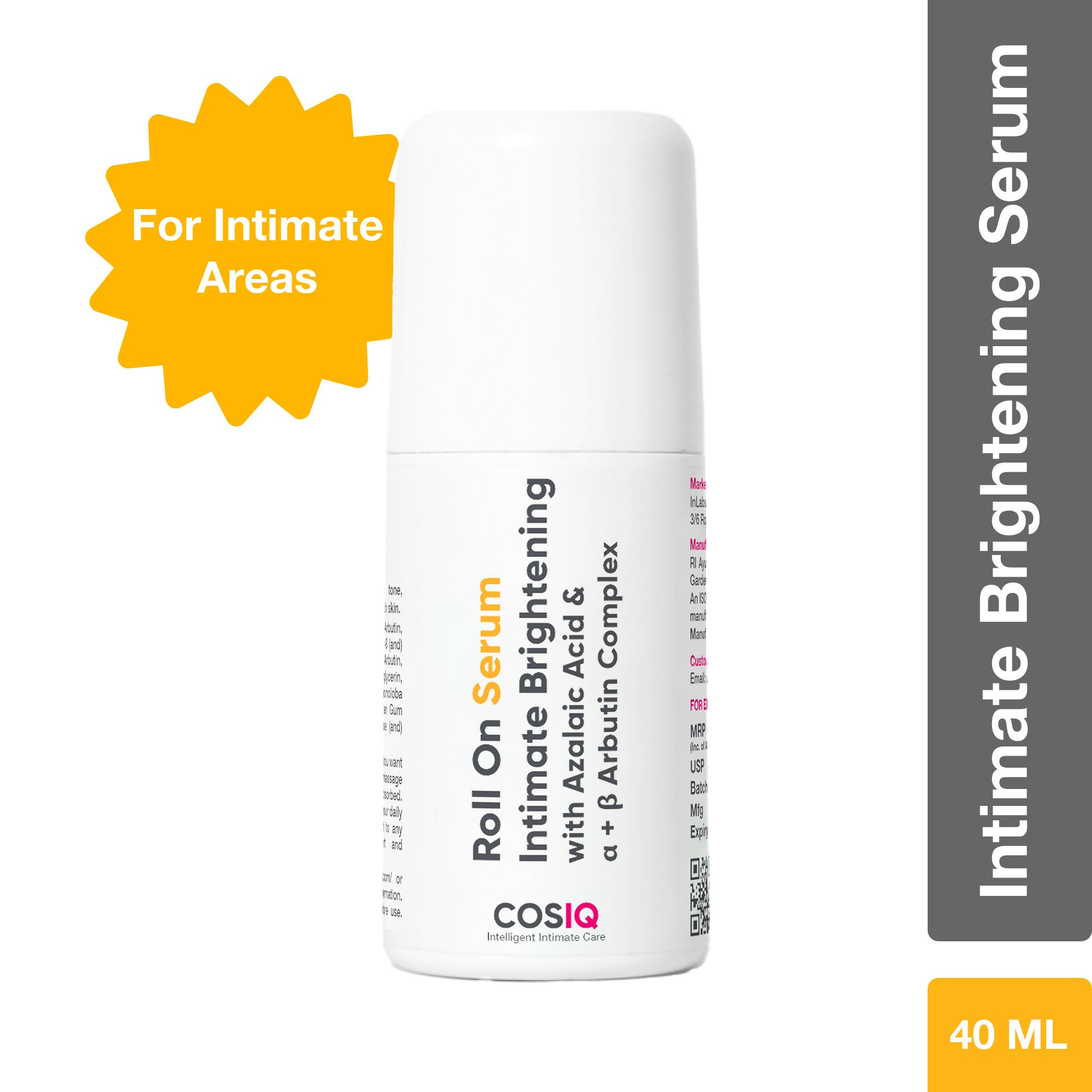 Cos-IQ Intimate Brightening Roll-On Serum, With Azelaic Acid & Alpha + Beta Arbutin Complex - Distacart