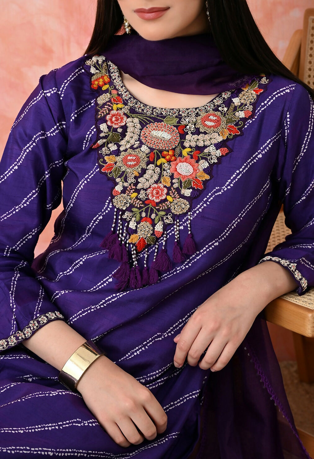 Joban Fashion Purple Premium Pure Viscose Print Dola With Handwork Kurta Set