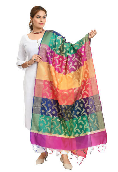 Mominos Fashion Moeza Women's Banarsi Silk Floral Woven Design Multi Dupatta