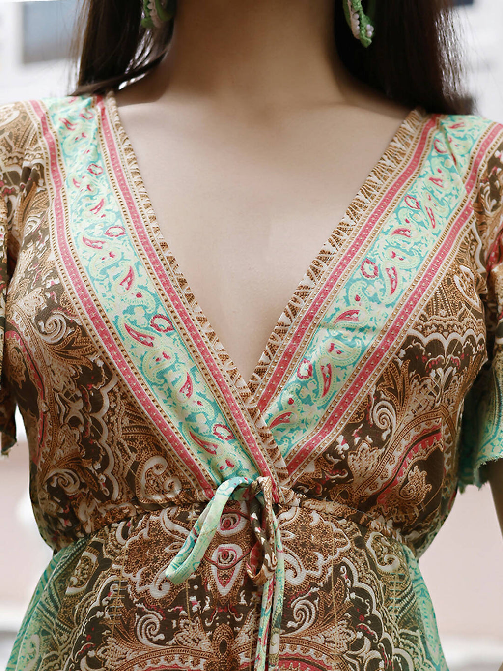 Sea Green Rayon Foil Printed Long Dress - Michan - Distacart