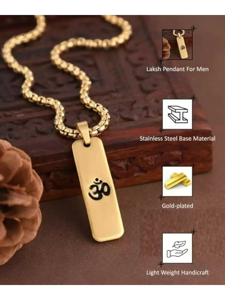 NVR Men Om Design Gold-Polished Rectangular Shape Pendant