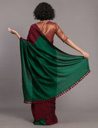 Suta Maroon Green Colourblocked Cotton Blend Saree - Distacart