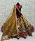 Jyoti Fashion Women's Mustard Velvet Multi Thread Embroidered, Patch Work with Zircon Diamond Wedding Lehenga Choli