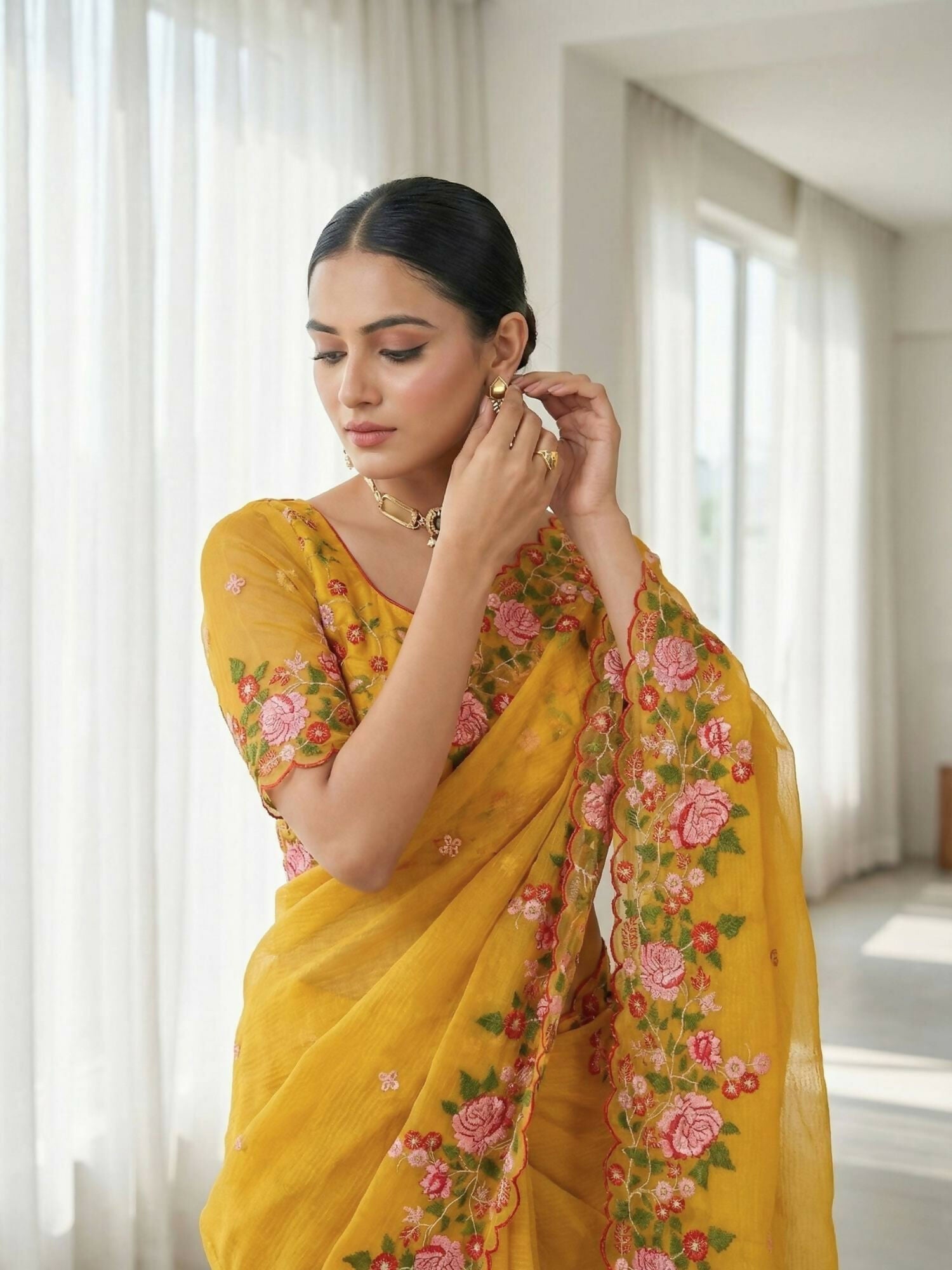 Joban Fashion Yellow Candy Crush Party Wear Sarees - Distacart