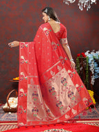 Lorenvalley Fashion Red Soft Paithani Silk Woven Design Copper Zari Meenakari Weaving Saree
