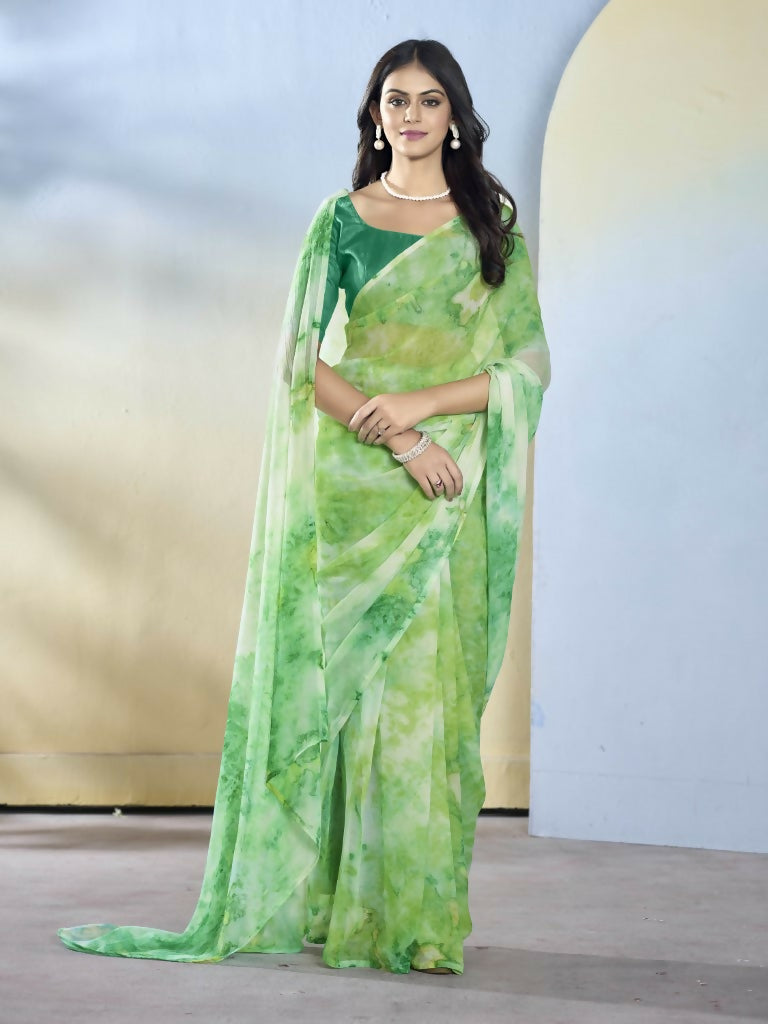 Sea Green Georgette Designer Printed Ready to Wear Saree - Samyana