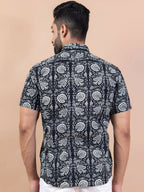 Miravan Men's Pure Cotton Black Floral Printed Half Sleeve Slim Fit Shirt