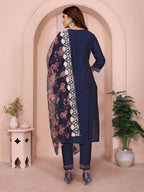 Joban Fashion Women Navy Blue Roman Embroidery Stitched Kurta Set - Distacart