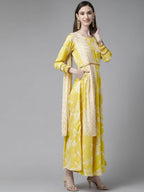 Ahalyaa Womens Lemmon Yellow Crepe Digital Printed Drapped Dress - Distacart