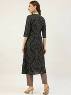 FIORRA Women's Black Printed Flared Cotton Kurta