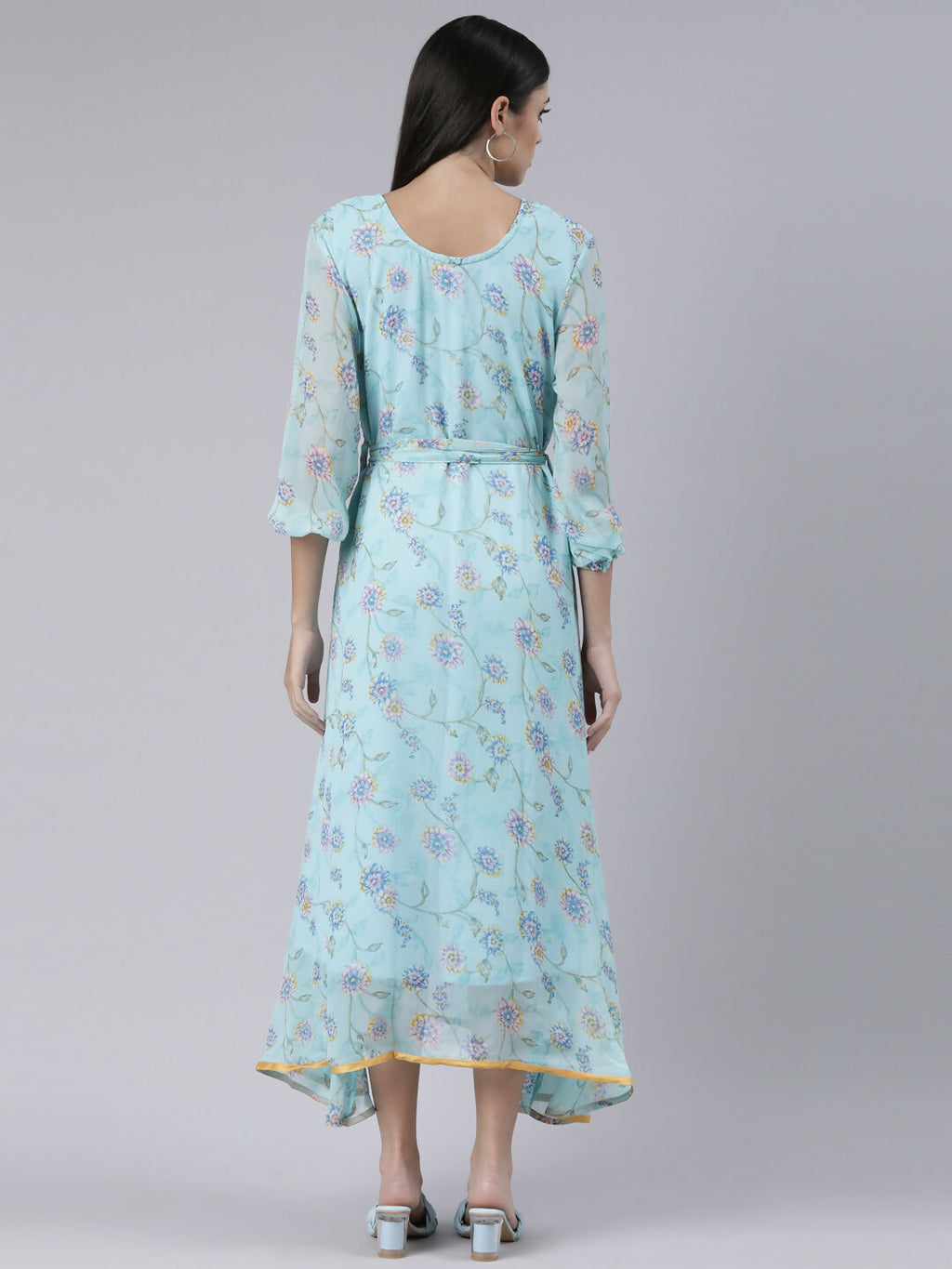 Souchii Blue Floral Chiffon Maxi Dress For Women – Souchii