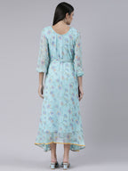 Souchii Blue Floral Chiffon Maxi Dress For Women – Souchii