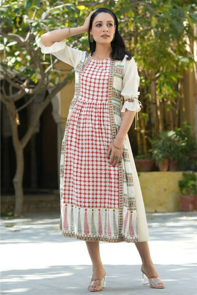 Juniper Women Ivory Rayon Printed A-Line Dress - Distacart