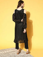 Ahalyaa Women Black Colour Georgette Gold Foil Printed Kurta Pant Set - Distacart