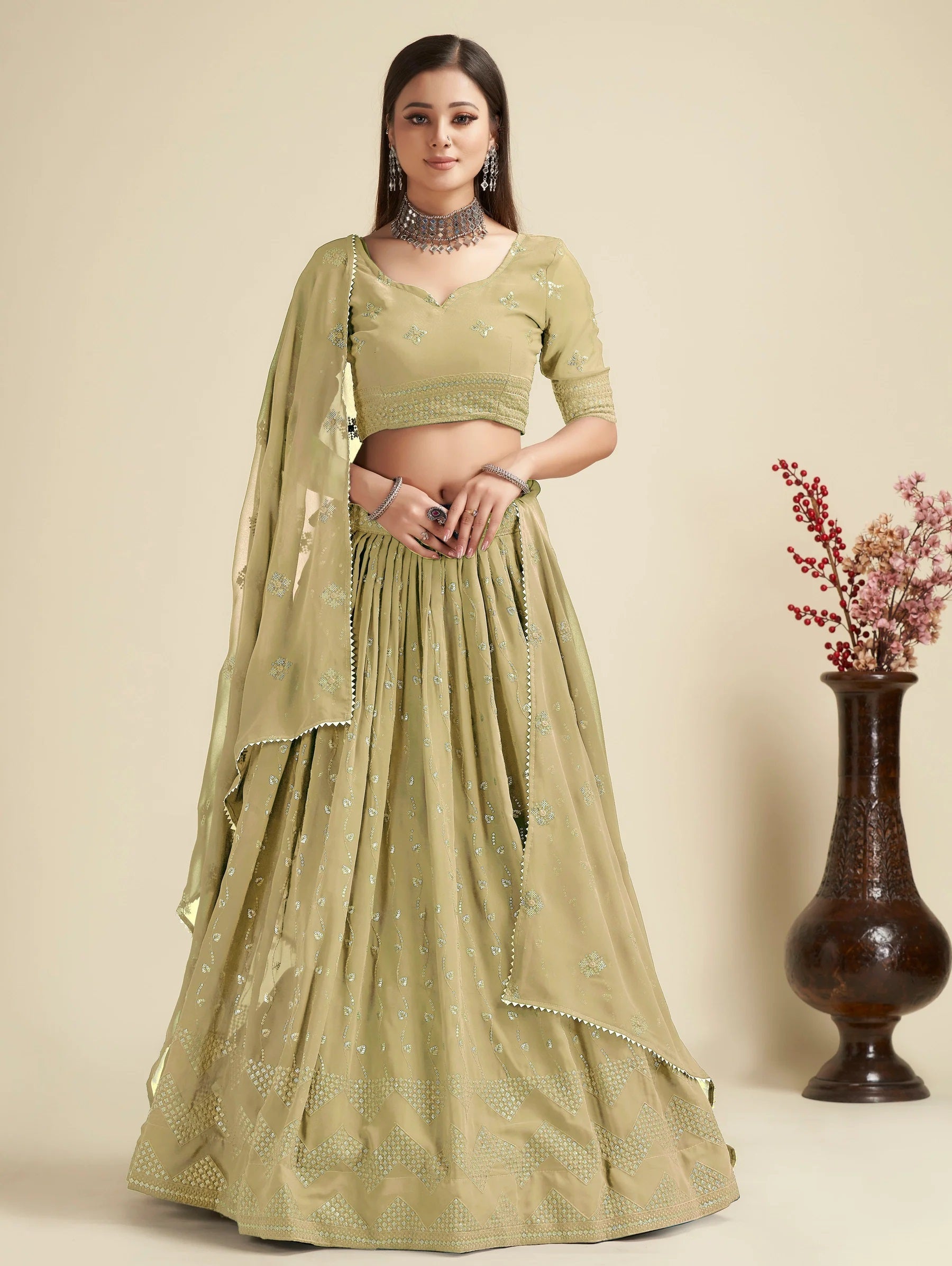 Lehenga Mart Designer Wedding Lehenga Choli For Women - Mehndi