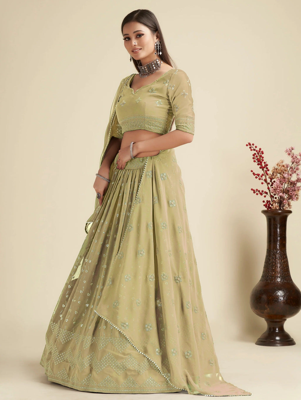 Lehenga Mart Designer Wedding Lehenga Choli For Women - Mehndi