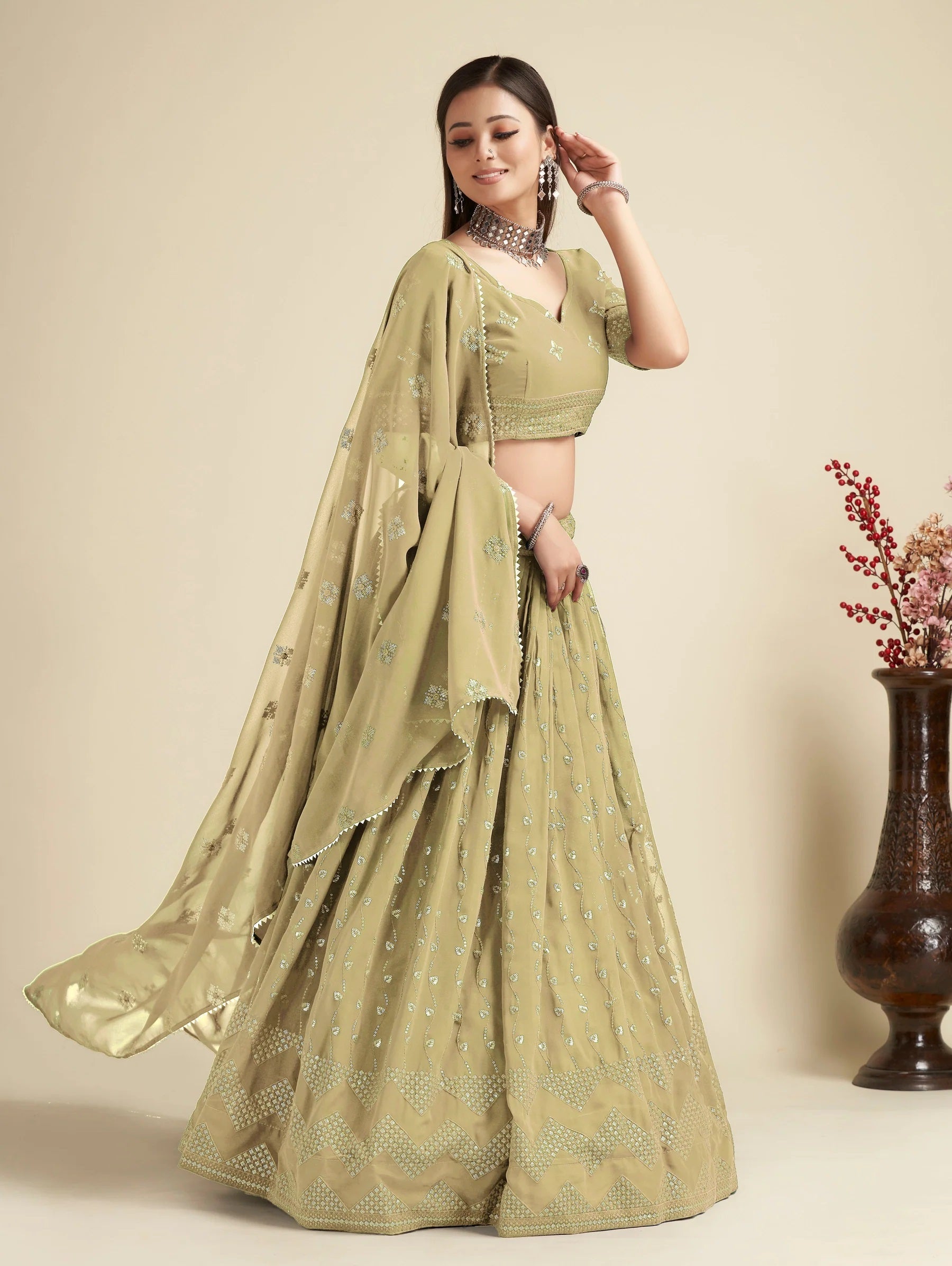 Lehenga Mart Designer Wedding Lehenga Choli For Women - Mehndi