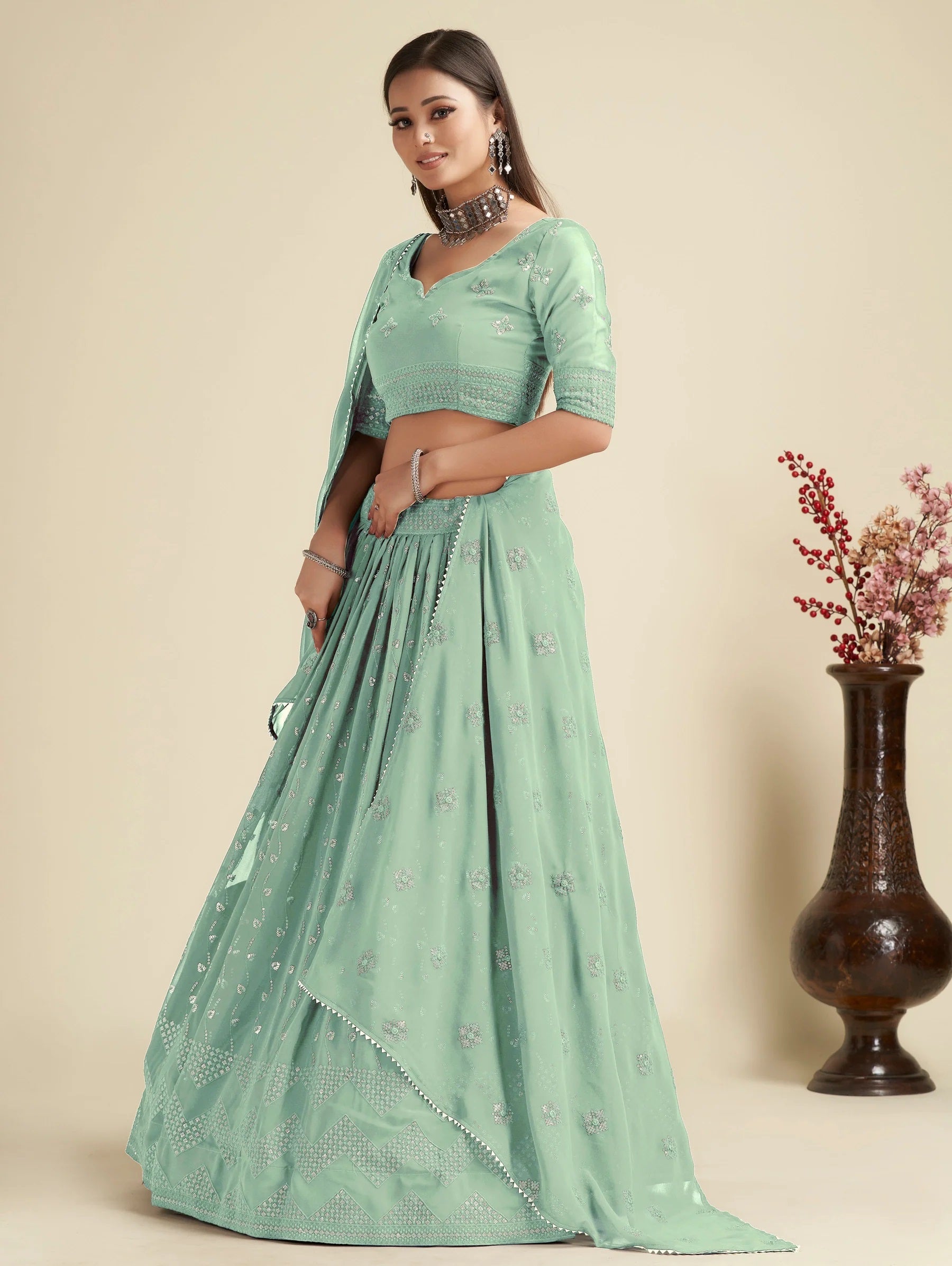 Lehenga Mart Designer Wedding Lehenga Choli For Women - Pista