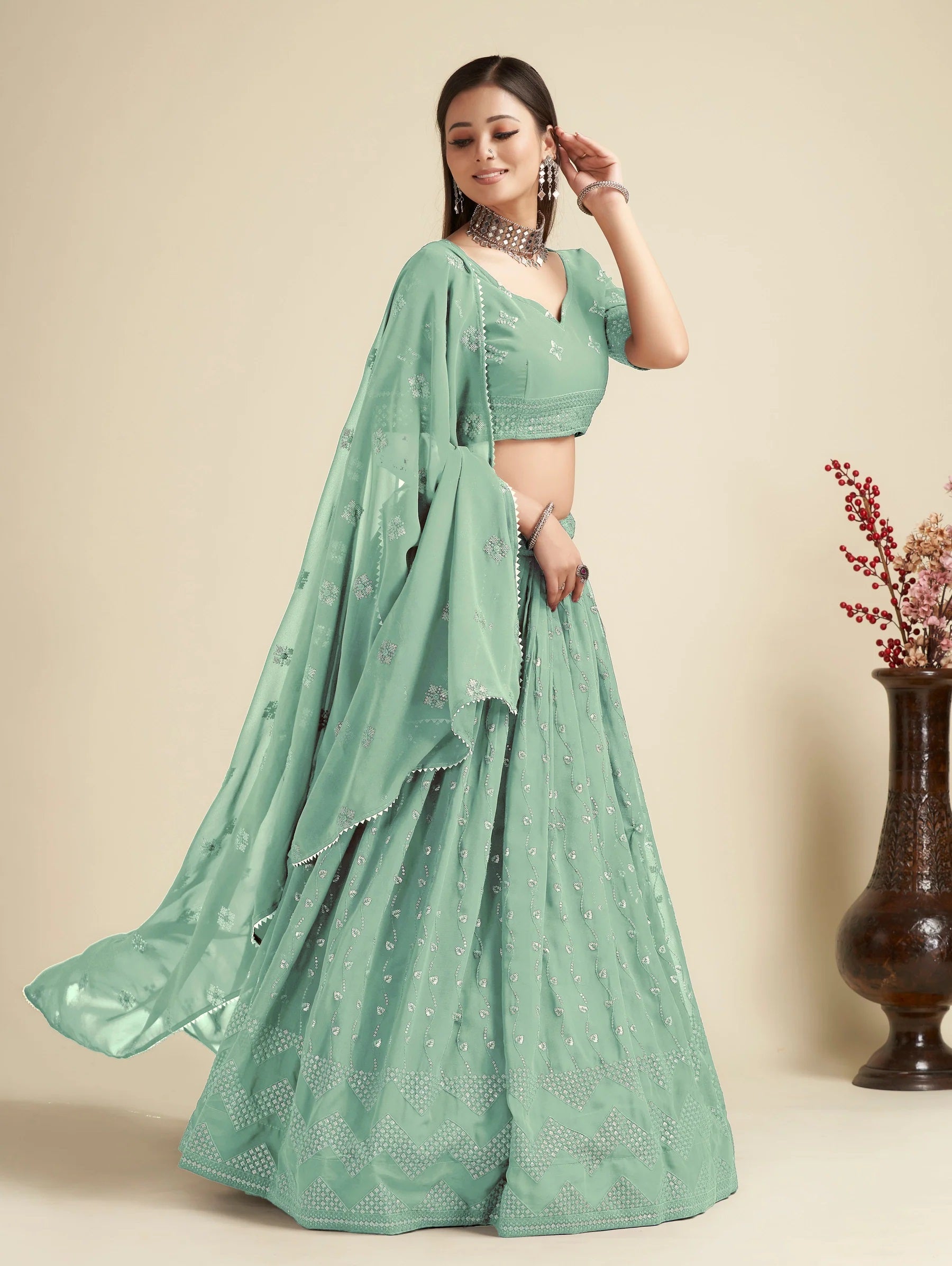 Lehenga Mart Designer Wedding Lehenga Choli For Women - Pista