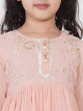 Little Bansi Girls Cotton Gotta Patti Kurta frock with Sharara & Dupatta - Peach