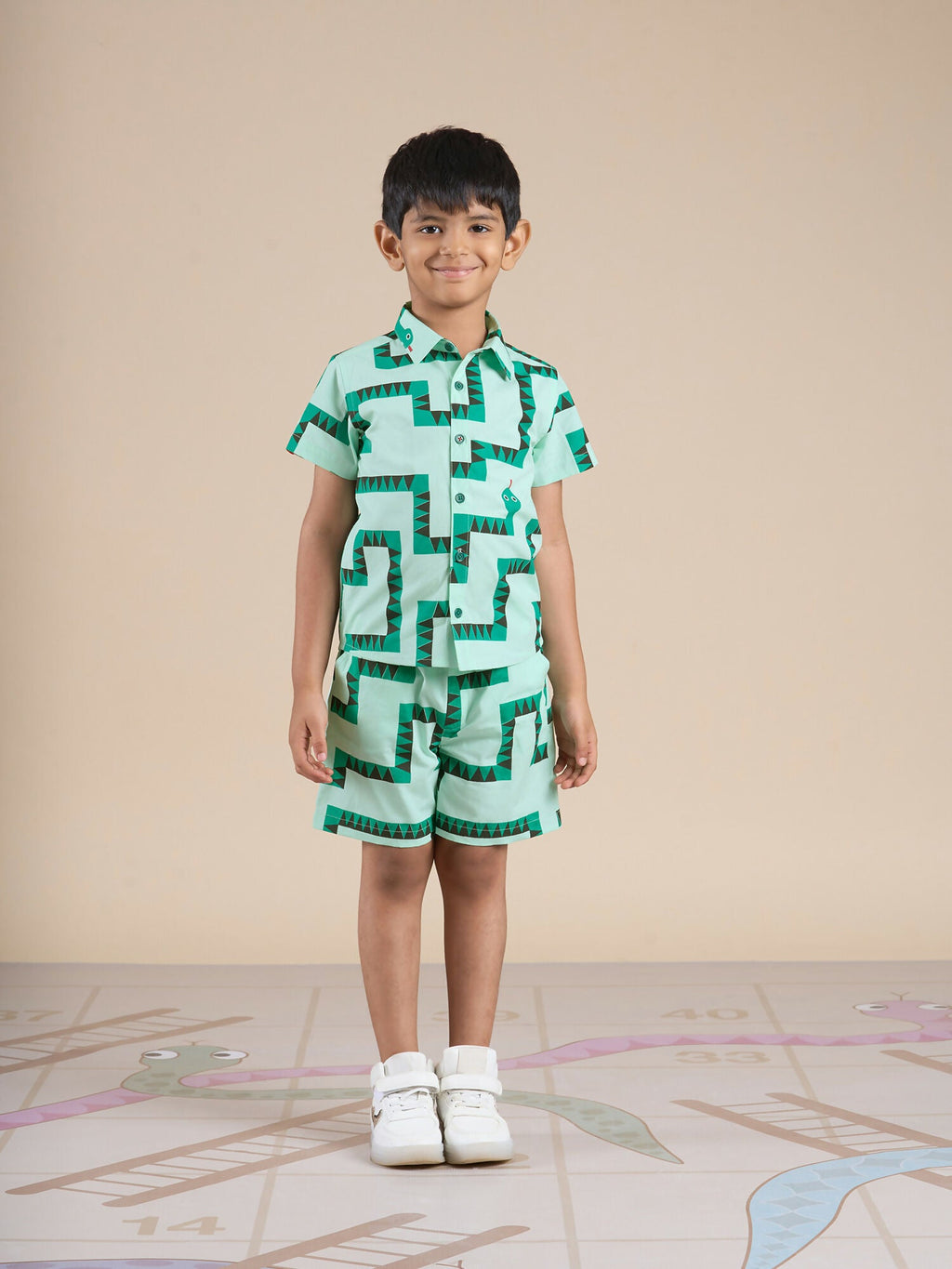 Snakes and Ladders Boys Green Table Print Shirt and Boxer Sets from Siblings Collection