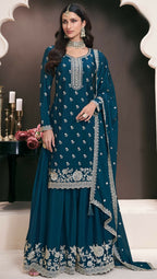 Anaita Teal Green Chinon Embroidered Thread Work Stitched Salwar Suit