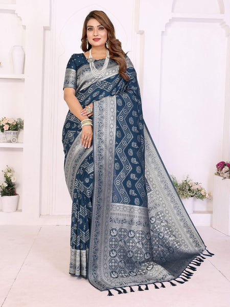 Aastha Fashion Teal Blue Georgette Silk Leheriya With Elegant Zari Weaving Saree