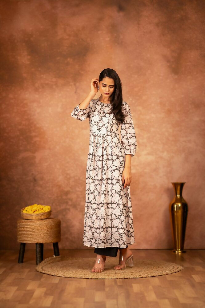 Joban Fashion Black Floral Hand Block Printed Cotton Kurta Pant Set - Distacart
