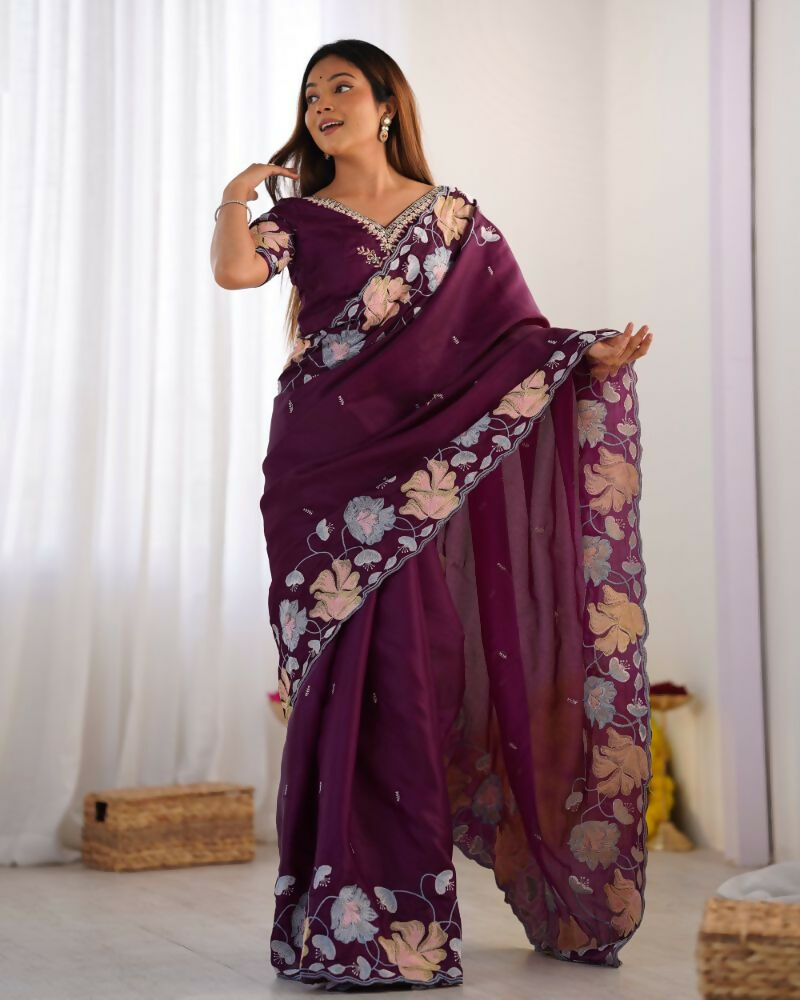Vamsee Sharmila Purple Tissue Silk Saree