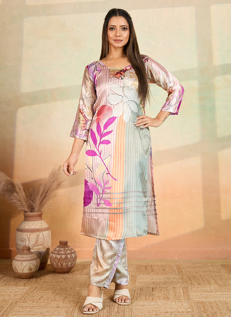 Prazu Fashion Multi Color Printed Cotton Reyon Kurta Pant Set - Distacart