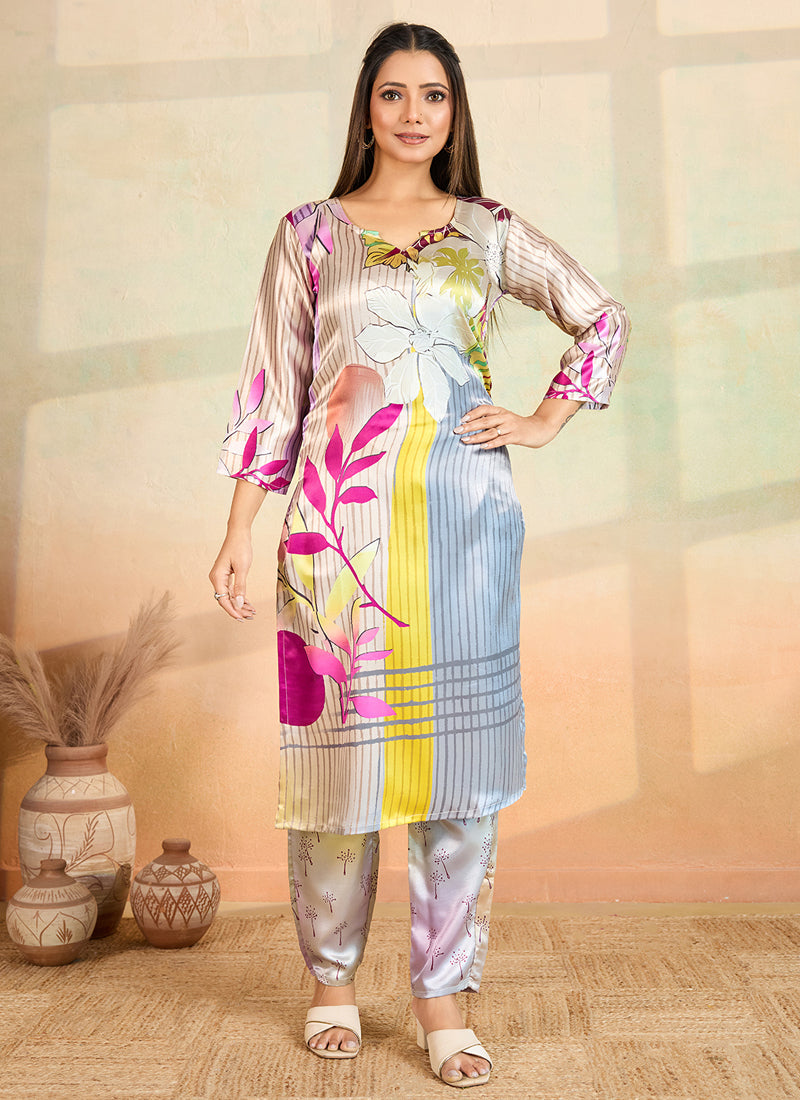 Prazu Fashion Multi Color Printed Cotton Reyon Kurta Pant Set - Distacart