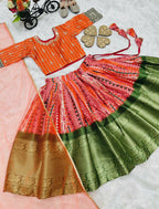 Jyoti Fashion Gorgeous Orange Pure Kota Silk Print with Zari Woven Kids Lehenga Choli Set
