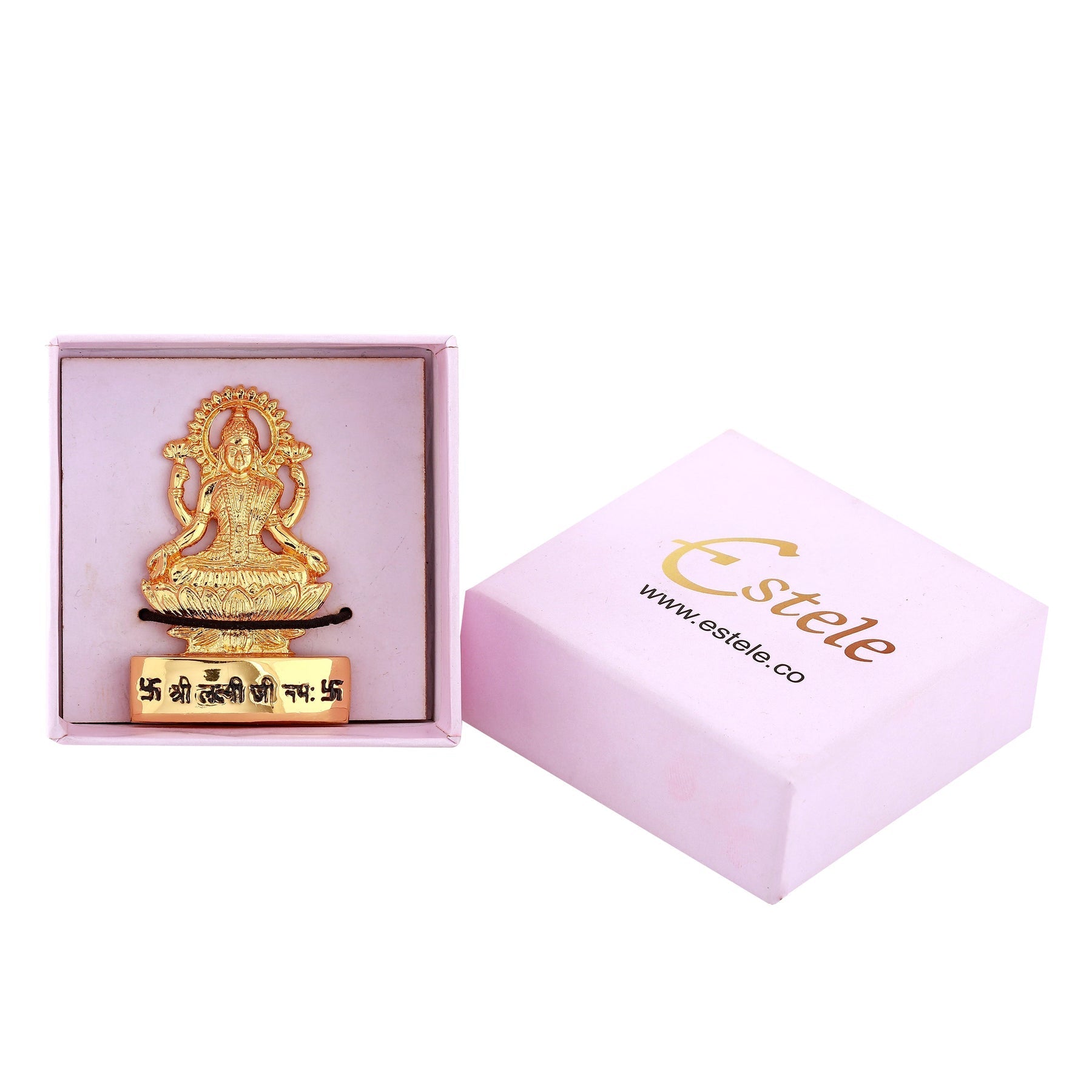 Estele Gold-Polished goddess of wealth Laxmi Devi on lotus Idol for Home/Car decor