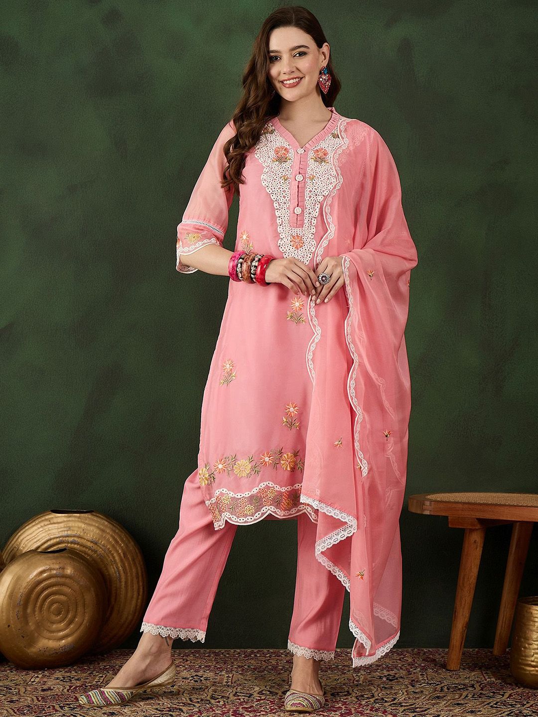 Sangria Embroidered Kurta & Trouser With Dupatta