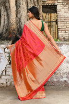 Joban Fashion Red Pure Katan Pure Handloom Banarasi Silk Saree