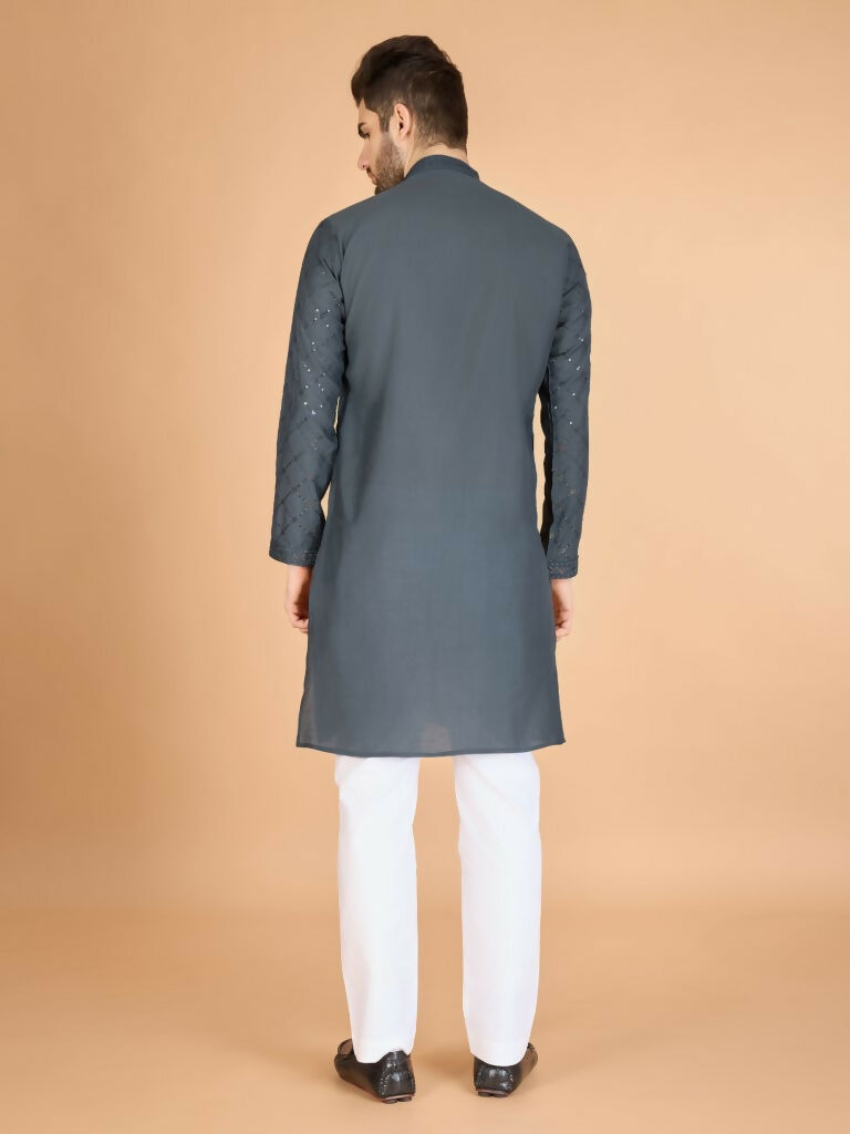 Vastranavya Grey Exclusive Festival Wear Viscose Silk Thread & Sequence Embroidered Work Kurta with Dupatta