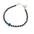Mominos Fashion Kamal Johar Nazariya Silver With Black Crystals Anklets