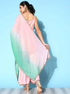 Ahalyaa Women's Baby Pink Crepe Gold Smoke Printed Kurta Sharara Set With Dupatta - Distacart