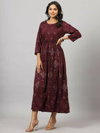 Juniper Women's Mauve Festive Printed Flared Dress - Distacart