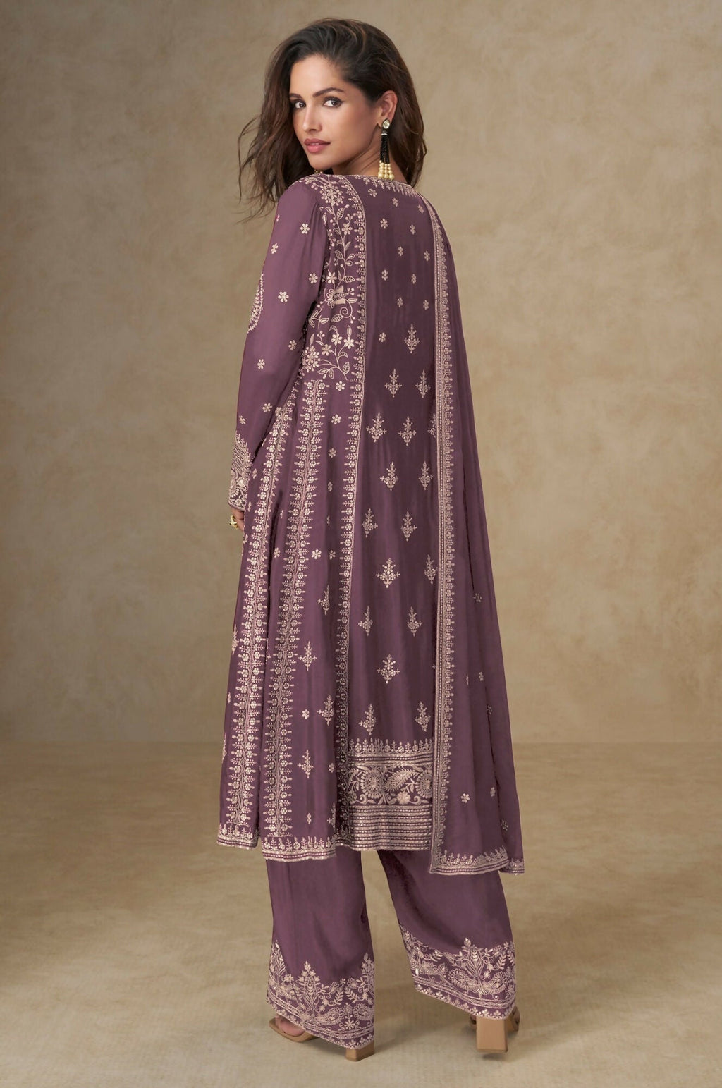 Anaita Purple Chinon Silk Stitched Suit with Embroidery & Sequence Work - Distacart