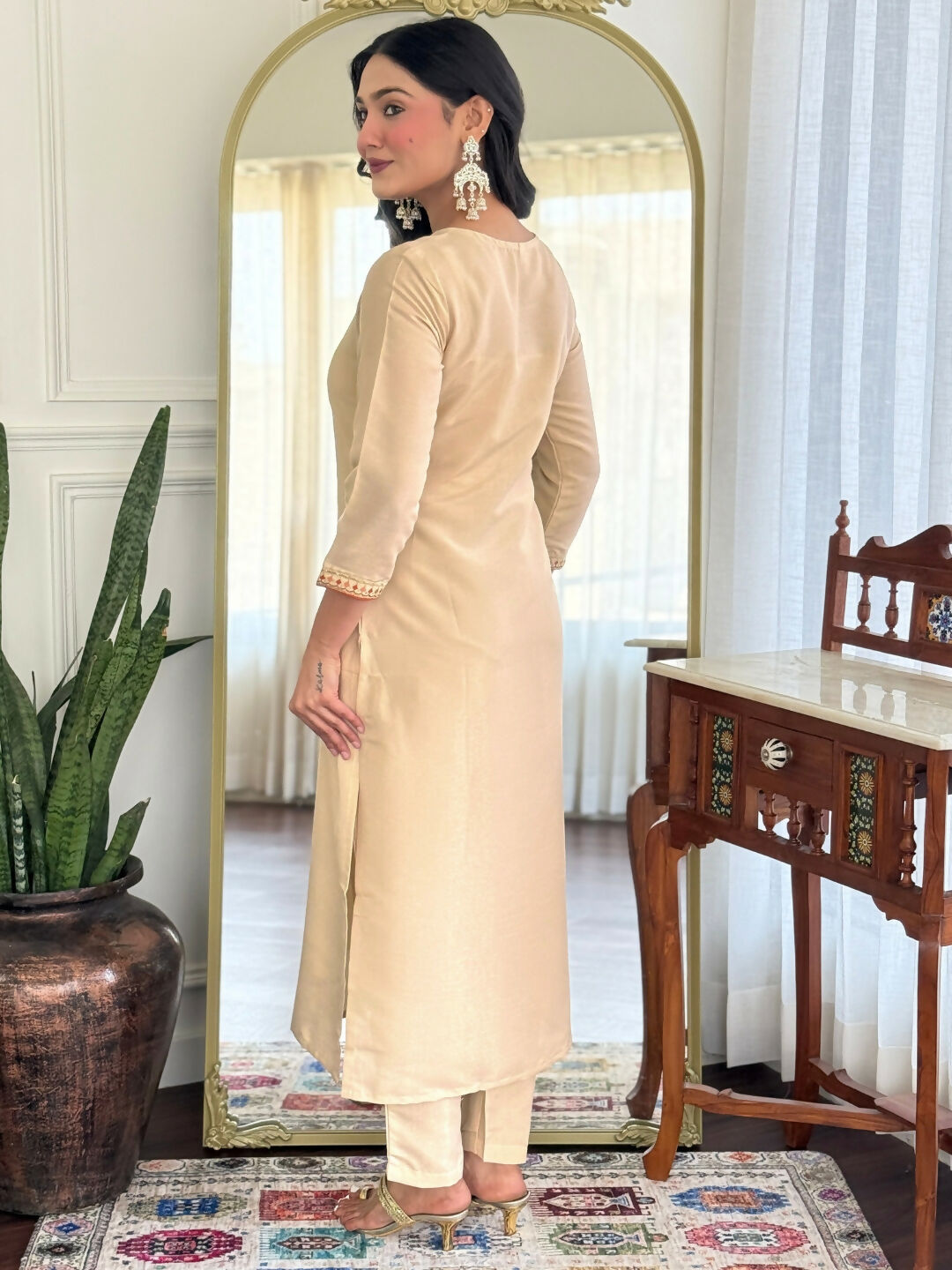 The52 Chiku Women's Beautiful Rayon Fabric Embroidered Work Straight Kurta Pant and Dupatta Set - Distacart