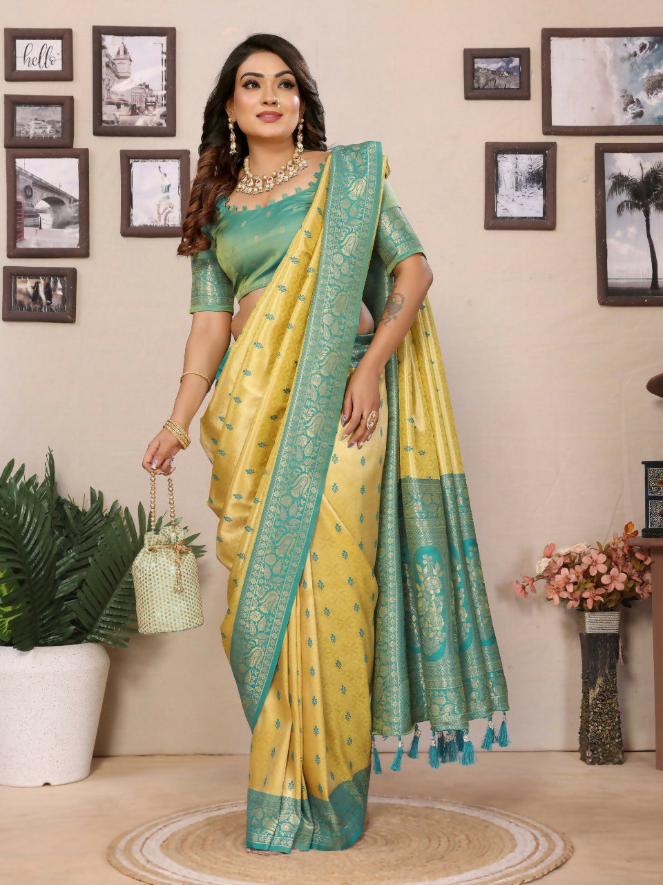 Anaita Yellow Tissue Silk Saree With Weaving Zari Work - Distacart