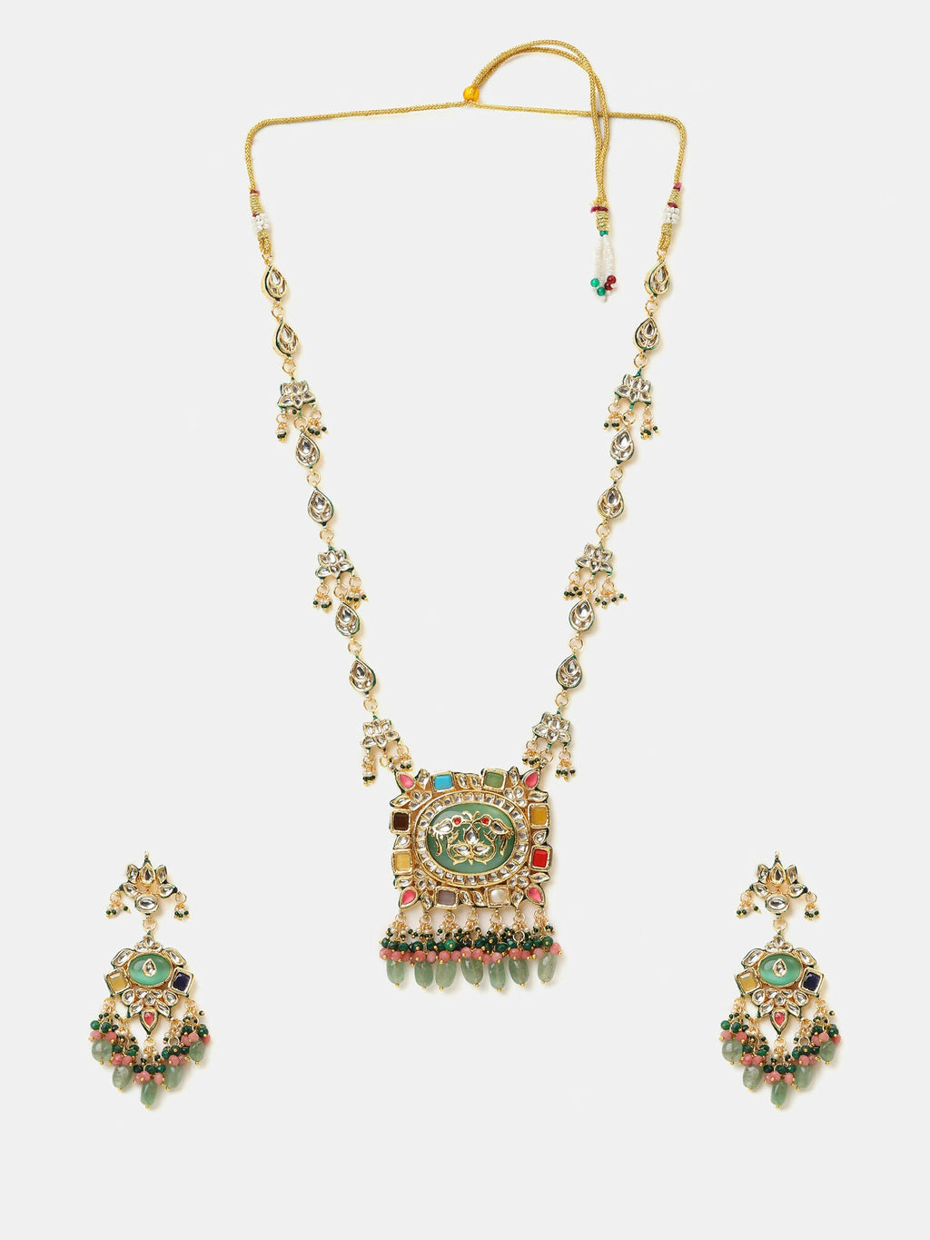 Ruby Raang Kundan Haar With Matching Earrings
