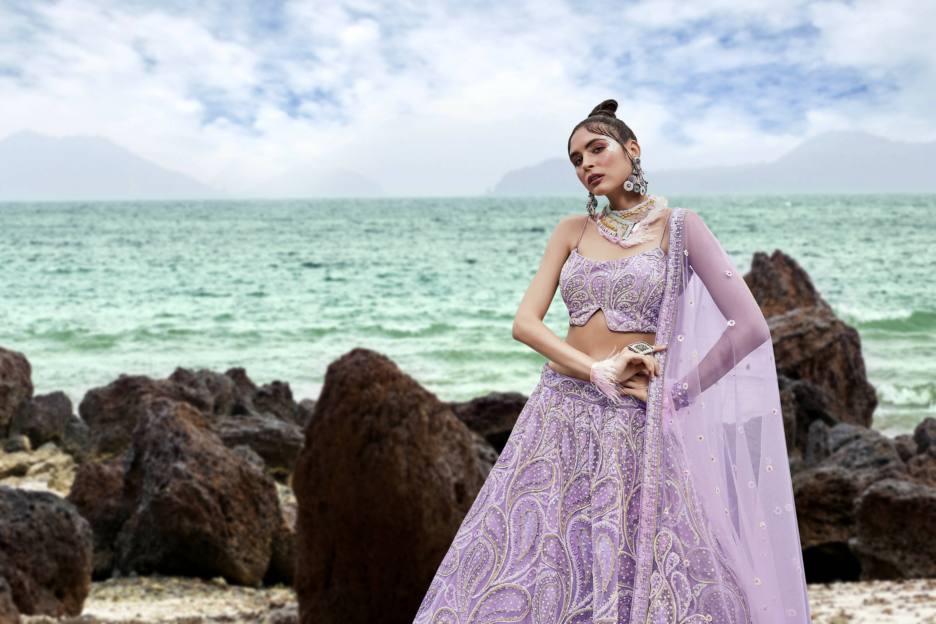 House of Panchhi Mauve Net Multi Sequins with heavy Zarkan embroidery Lehenga choli & Dupatta