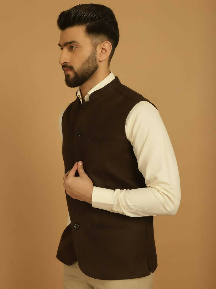 Even Apparels Pure Wool Nehru Jacket - Brown