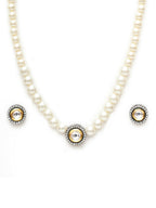 Kundan and Pearl Choker with Studs Jewellery Set (white) - Ruby Raang