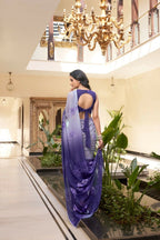 Vastranavya Purple Weightless Marble Printed & Trim Lace Border Saree with Unstitched Blouse