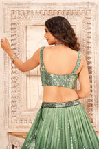 Green Faux Georgette Heavy Sequence work Lehenga Choli with Dupatta - Dhvani